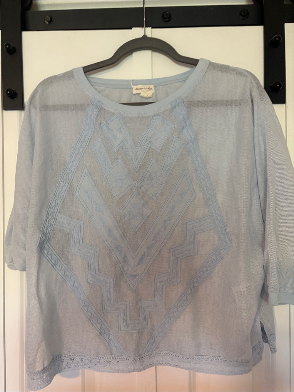 Meadow Rue Light Blue Sheer Embroidered Tunic